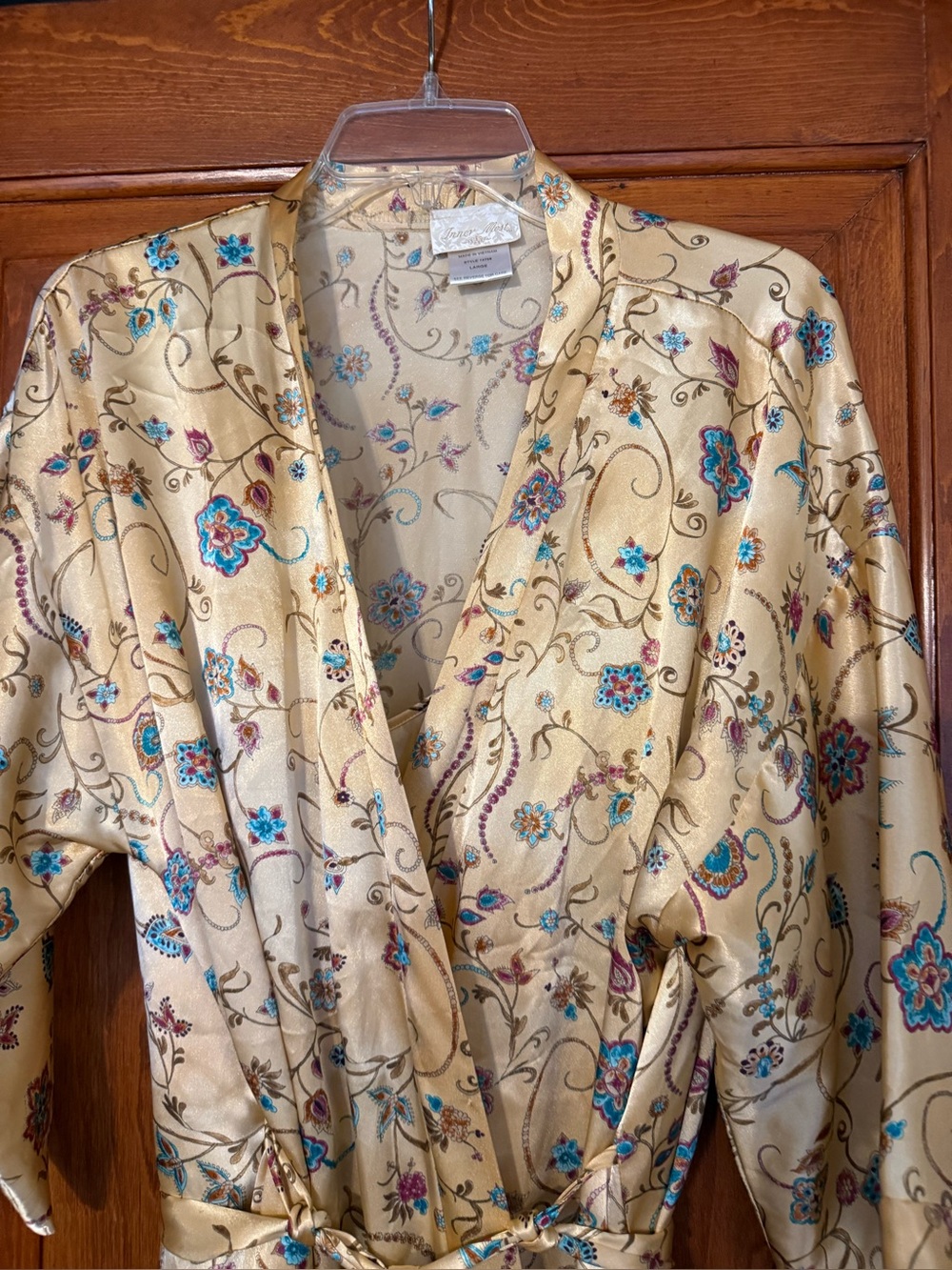 Vintage Floral Satin Kimono Robe & Slip Dress Set By Inner Most - Picture 6 of 13